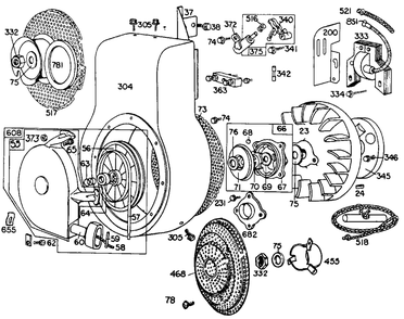 Blower Hsg,flywheels,screen Diagram and Parts List for 190407-0828-XX  Briggs and Stratton Engine